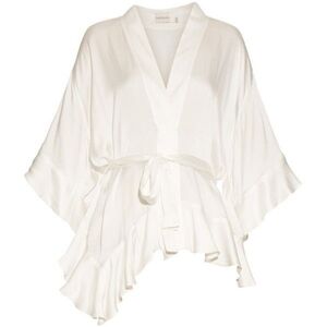 Auth! Zimmermann Asymmetric Wrap Silk Blouse with ruffled bell sleeves